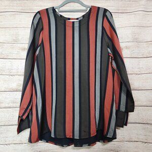 Ischiko Women's Size 1 Gray Burgundy Long Sleeve Round Neck Blouse Silk Blend